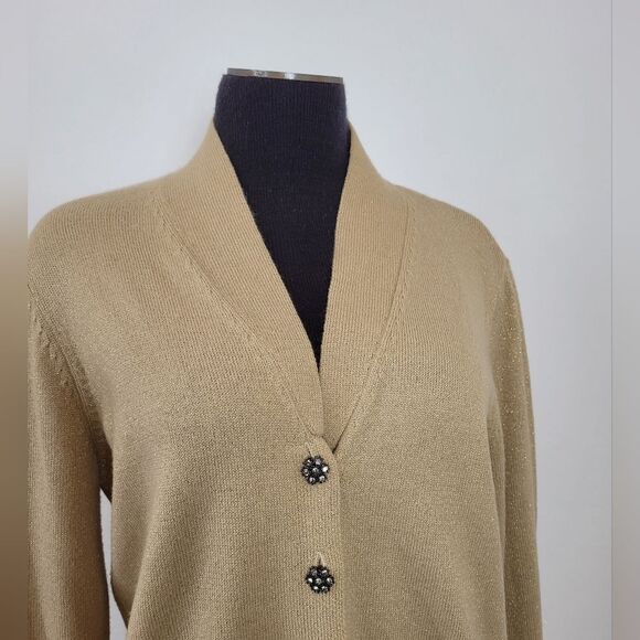 Jaclyn Smith Collection Gold Cardigan Sweater Metal Glitter Formal Party Large - Picture 3 of 11